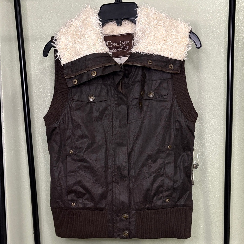Women's Brown Vest with Cream Collar